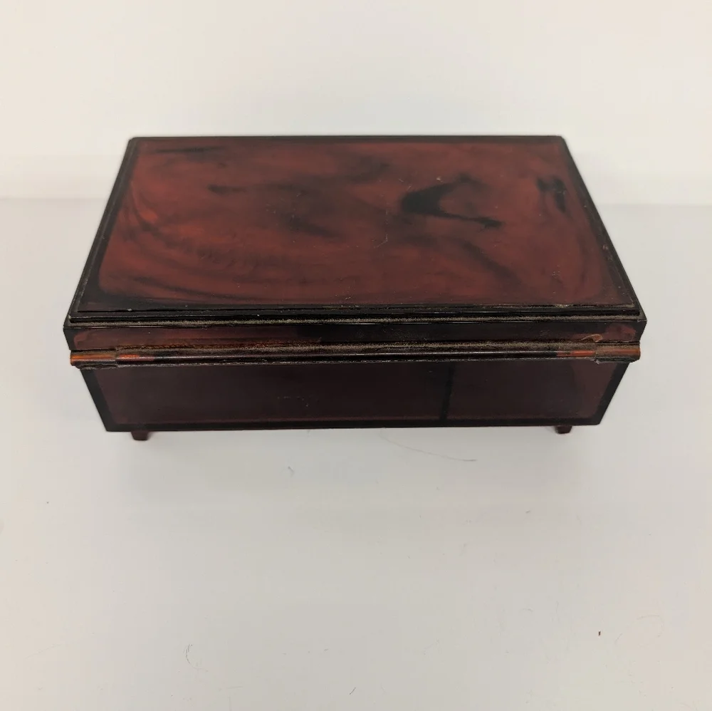 Vintage Jewelry Box With  Mirror  Plastic Vintage 1970 Faux Tortoise Shell Color